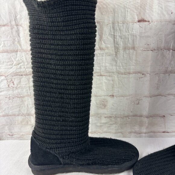UGG Women's 10 Black Cardy Tall Sweater Knit Wool Blend Boots - Picture 11 of 12